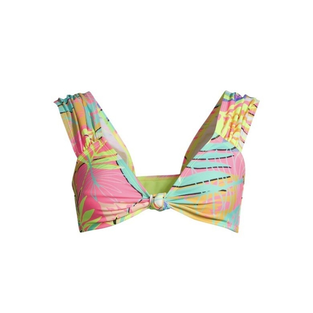 No Boundaries Juniors Tropical Print Swim Top with Cap Sleeves Large 11-13 New